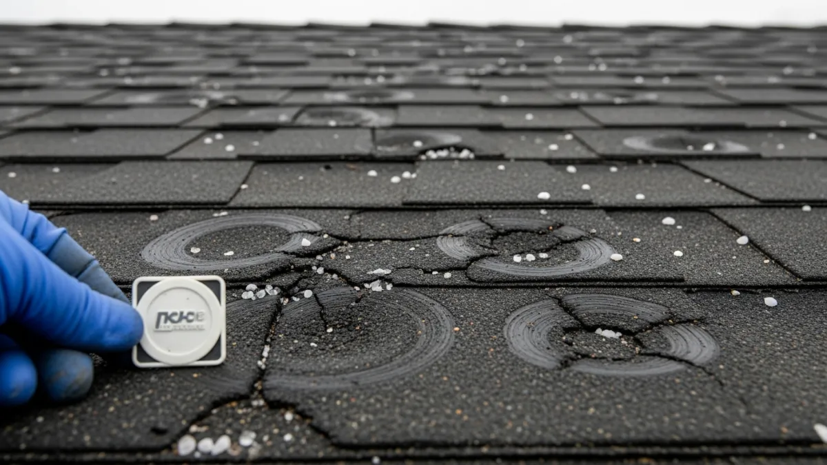 Hail damage on residential roof in Northern Virginia